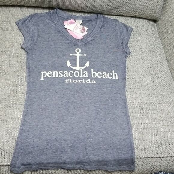 Southern Spirit V-Neck Tee Womans small Florida Pensacola beach burnout fit blue - Picture 1 of 16